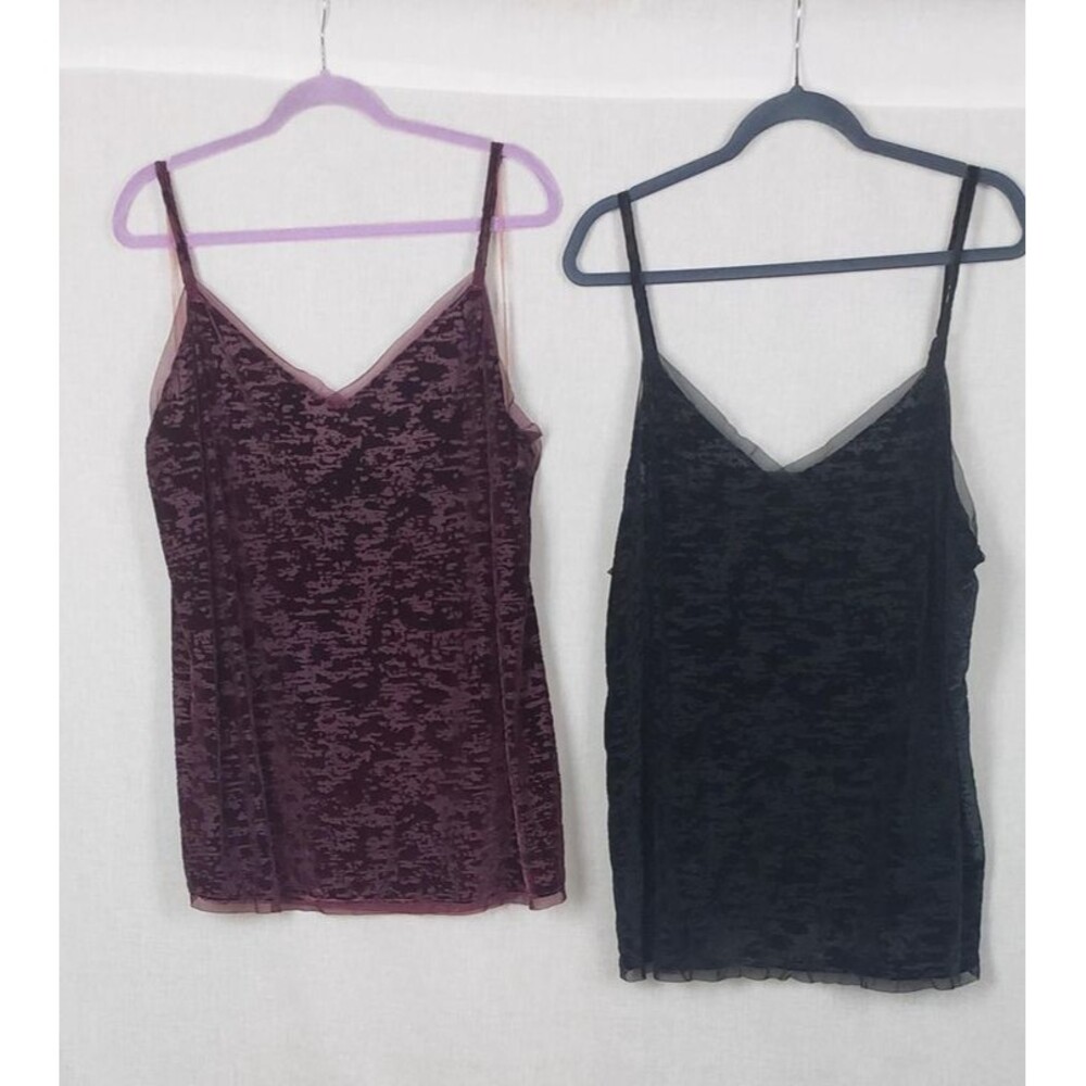 Worthington Woman Camisole Tops 2X Lot 2 Black Burgundy Velvet Burnout Cami Sexy